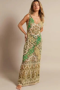 Viscose Tile Border Print Glitter Maxi Beach Dress