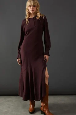 Viscose Twill Tie Shoulder Circle Tier Hem Midi Dress