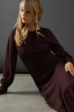 Viscose Twill Tie Shoulder Circle Tier Hem Midi Dress