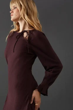 Viscose Twill Tie Shoulder Circle Tier Hem Midi Dress