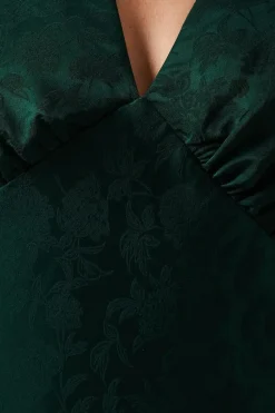 V Neck Angel Sleeve Satin Jacquard Bridesmaids Dress