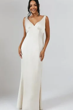 V Neck Bow Detail Satin Bridesmaid Dress