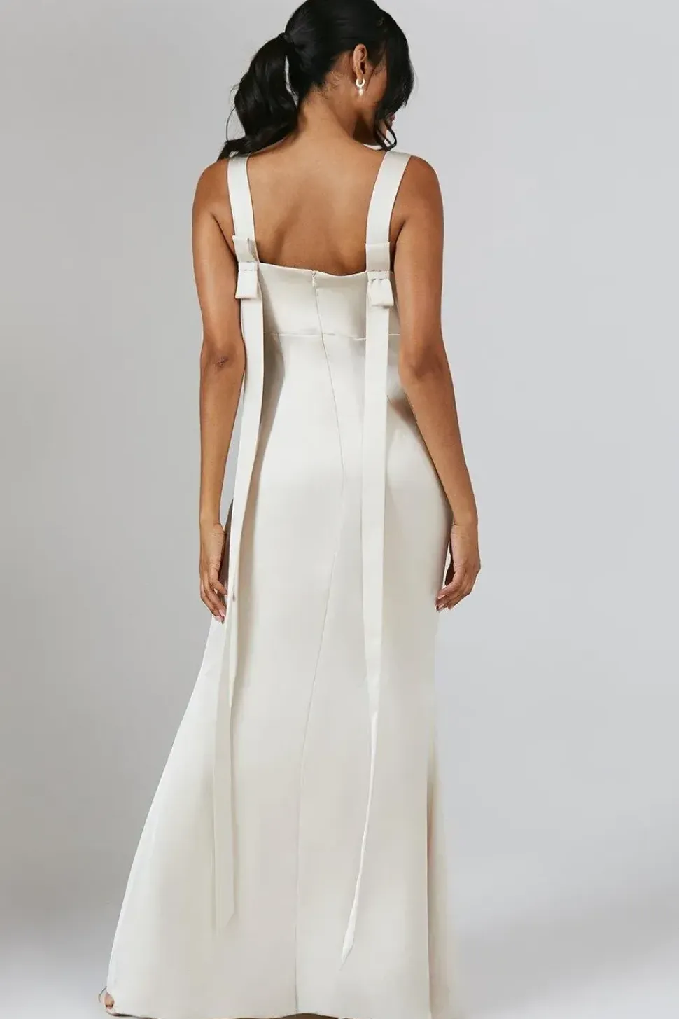 V Neck Bow Detail Satin Bridesmaid Dress