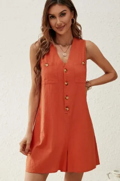 V Neck Button Down Playsuit