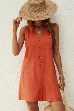 V Neck Button Down Playsuit