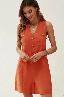 V Neck Button Down Playsuit