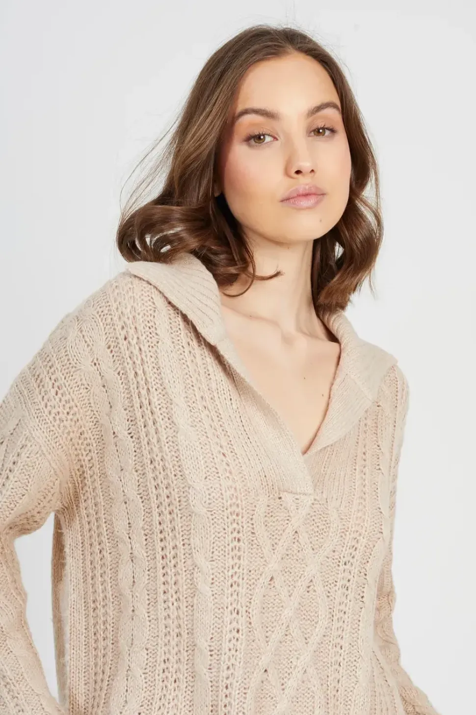 V-Neck Cable Knit Jumper