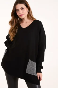 V Neck Embellished Pocket Jumper