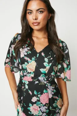 V Neck Fluted Hem Dress