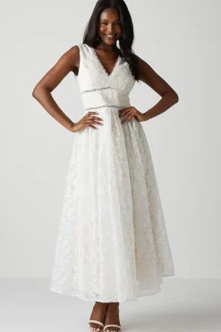 V Neck Full Skirted Embroidered Wedding Dress