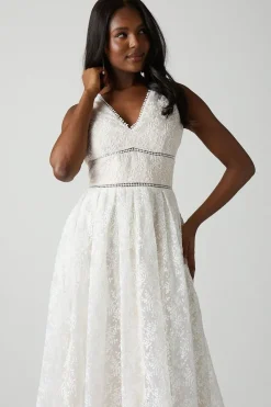 V Neck Full Skirted Embroidered Wedding Dress