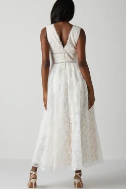 V Neck Full Skirted Embroidered Wedding Dress