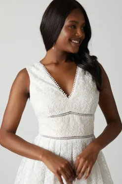 V Neck Full Skirted Embroidered Wedding Dress