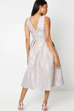 V Neck Jacquard Midi Dress