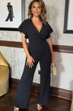V-Neck Knot Detail Wide Leg Jumpsuit