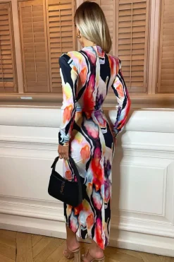 V-Neck Long Sleeve Bodycon Midi Dress