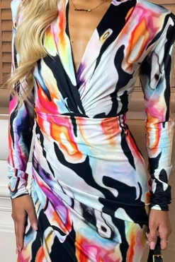 V-Neck Long Sleeve Bodycon Midi Dress
