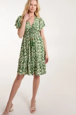 V Neck Mini Dress With Flutter Sleeve
