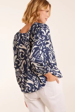 V Neck Printed Batwing Elasticated Hem Top