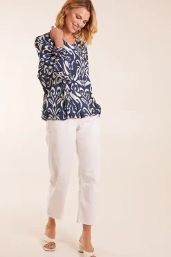 V Neck Printed Batwing Elasticated Hem Top