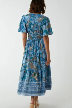V Neck Ruffle Detail Tiered Midi Dress