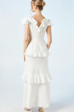 V Neck Ruffle Floral Chiffon Wedding Dress