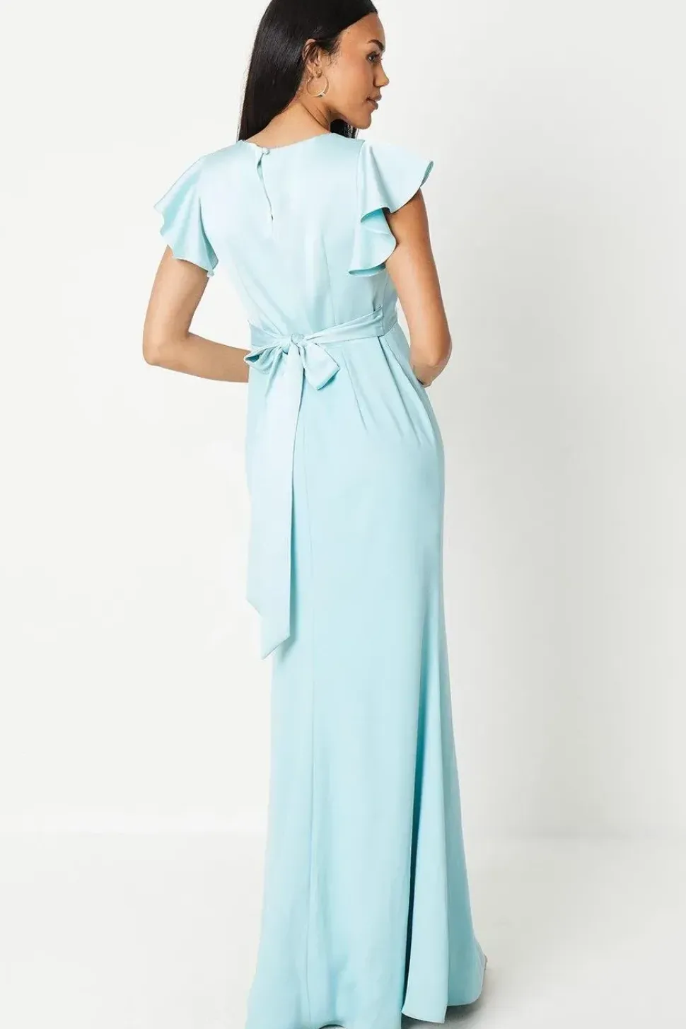 V Neck Ruffle Sleeve Maxi Dress