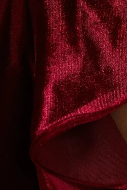 V Neck Ruffle Sleeve Velvet Bridesmaid Dress