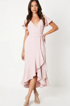 V Neck Ruffle Wrap Wedding Guest Dress