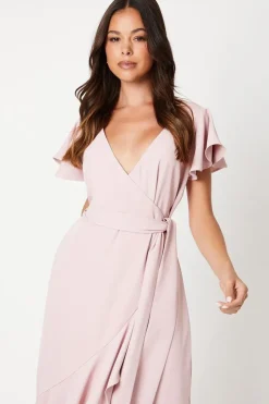 V Neck Ruffle Wrap Wedding Guest Dress