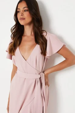 V Neck Ruffle Wrap Wedding Guest Dress