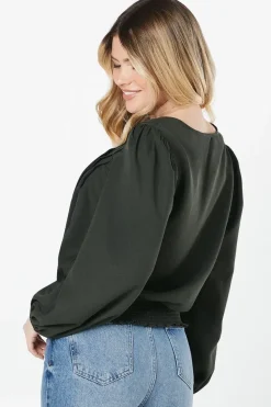 V Neck Shirred Hem Blouse