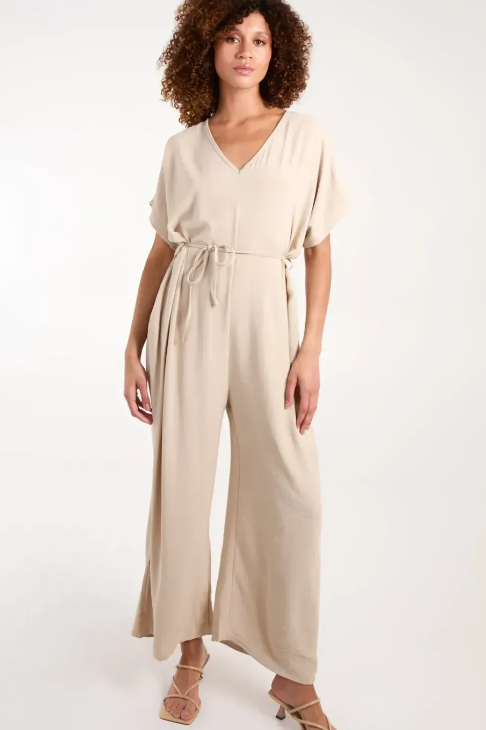 V Neck Straight Leg Relaxed Jumpsuit