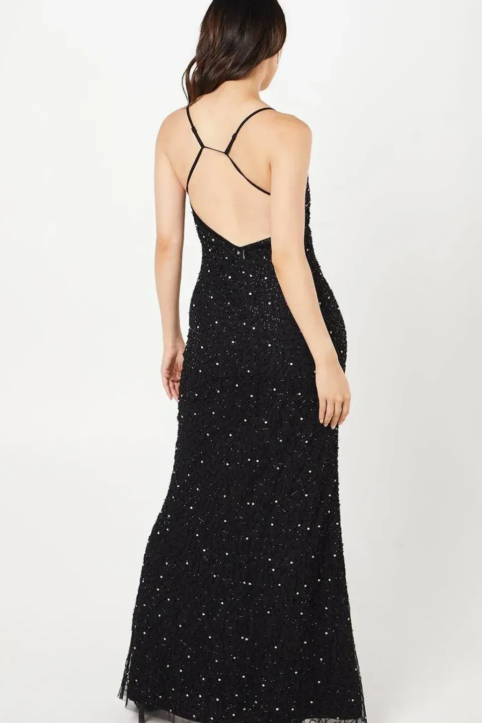 V Neck Strappy Beaded Maxi Dress