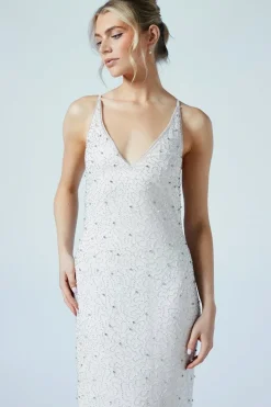 V Neck Strappy Beaded Wedding Dress