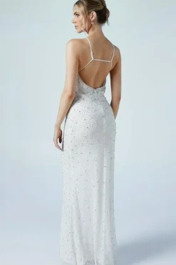 V Neck Strappy Beaded Wedding Dress