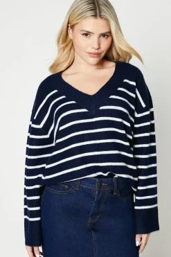 V Neck Stripe Knitted Jumper