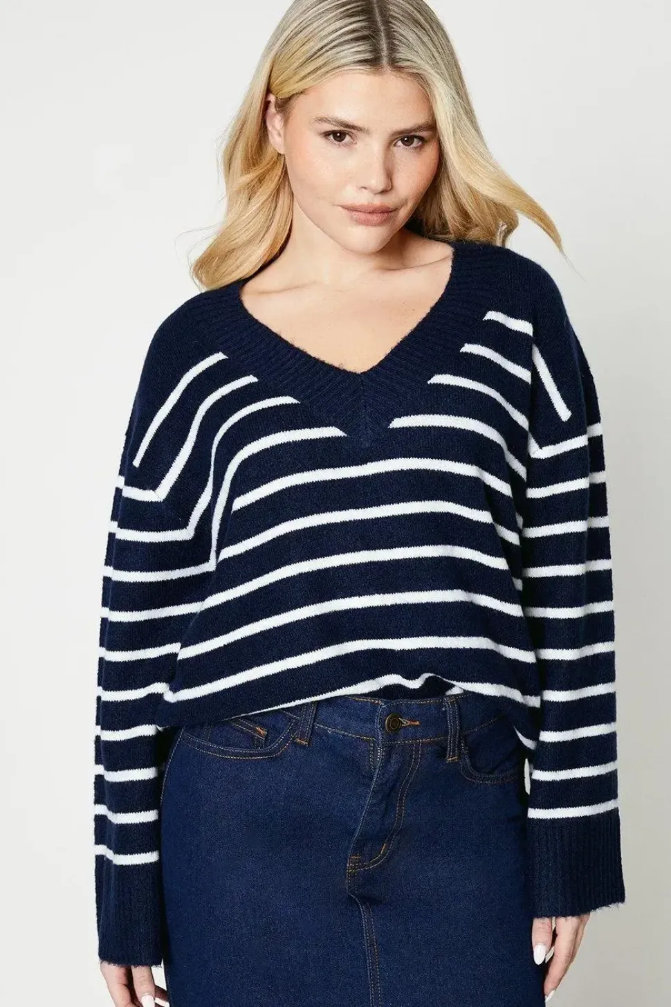 V Neck Stripe Knitted Jumper