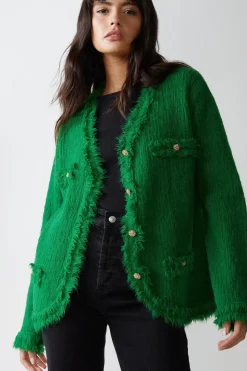 V Neck Tassel Trim Pocket Cardigan
