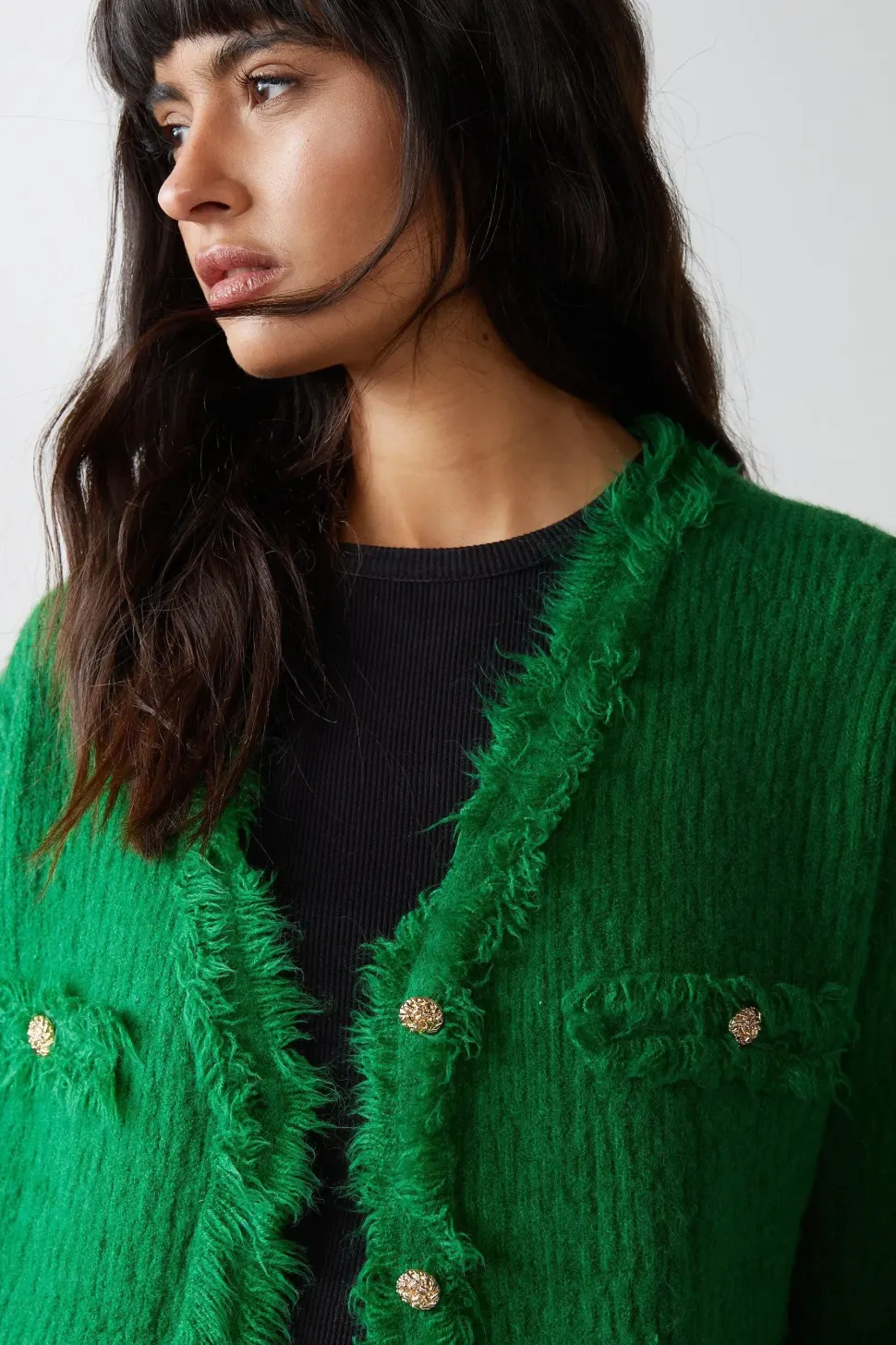 V Neck Tassel Trim Pocket Cardigan