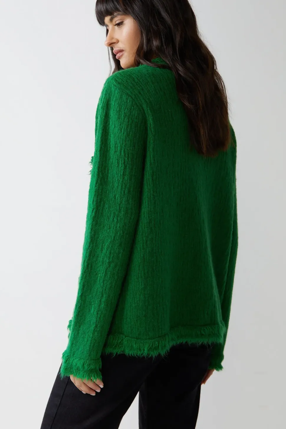 V Neck Tassel Trim Pocket Cardigan