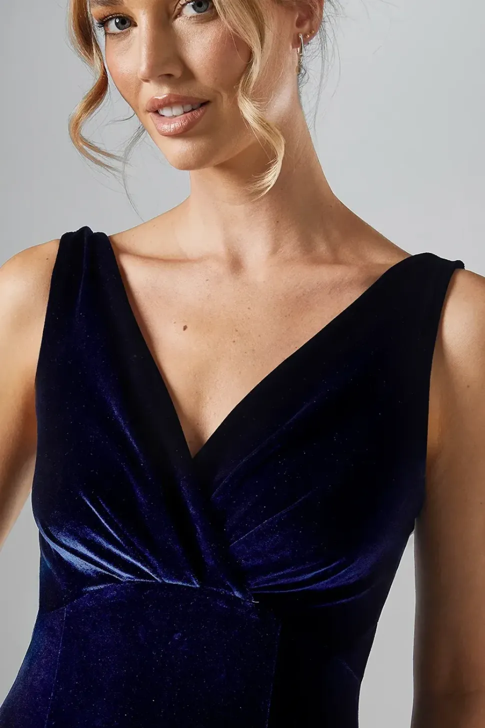 V Neck Tie Back Velvet Bridesmaid Maxi Dress