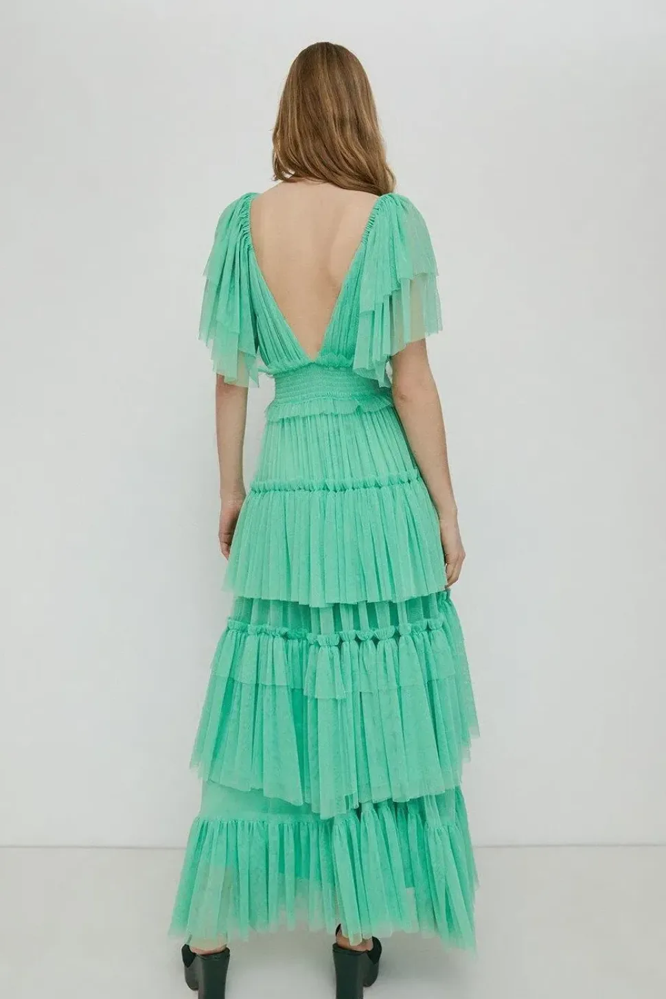 V Neck Tulle Maxi Dress