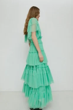 V Neck Tulle Maxi Dress