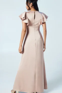 V Neck Waist Detail Satin Bridesmaids Dress