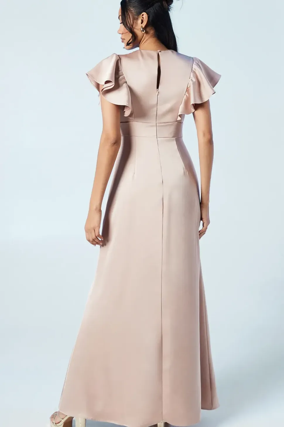 V Neck Waist Detail Satin Bridesmaids Dress