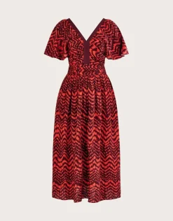 V-Neck Zig-Zag Animal Print Dress