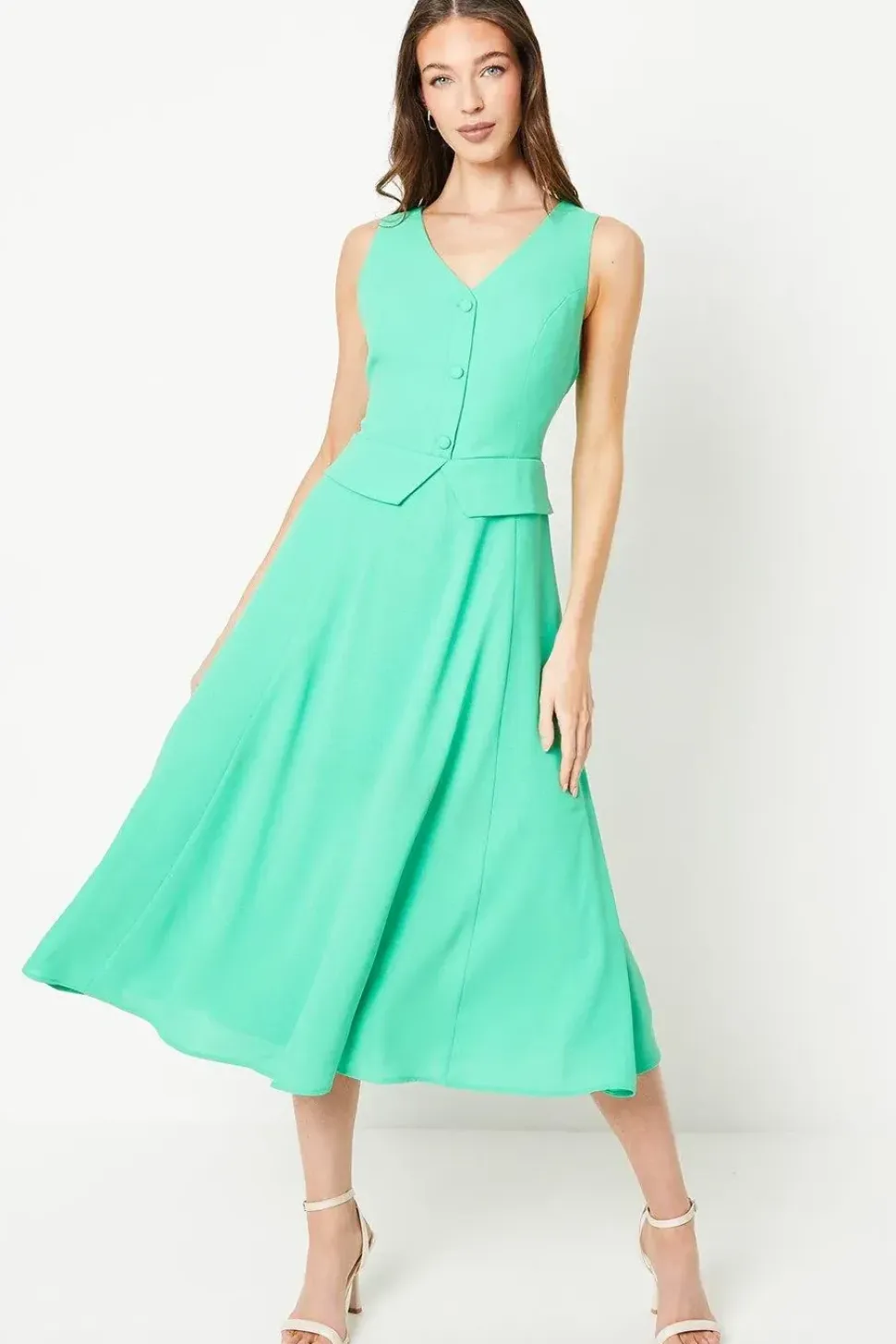 Waistcoat Midi Dress With Drape Skirt