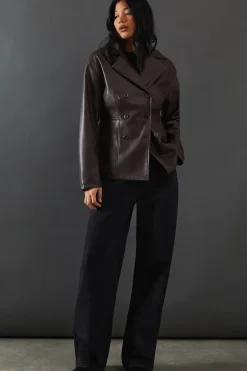 Waist Detail Faux Leather Jacket
