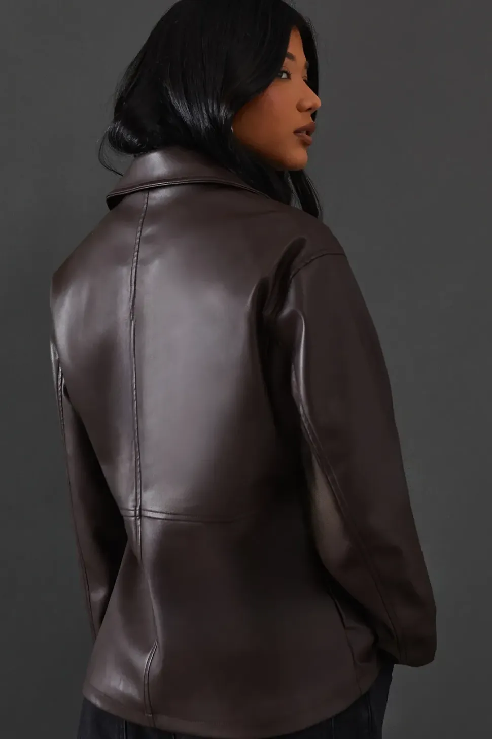 Waist Detail Faux Leather Jacket